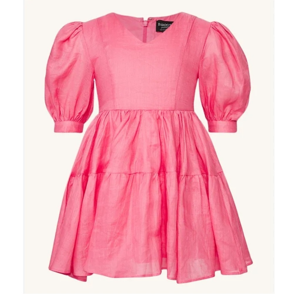 Bardot Tiered Puff Sleeve Mini Dress NEW